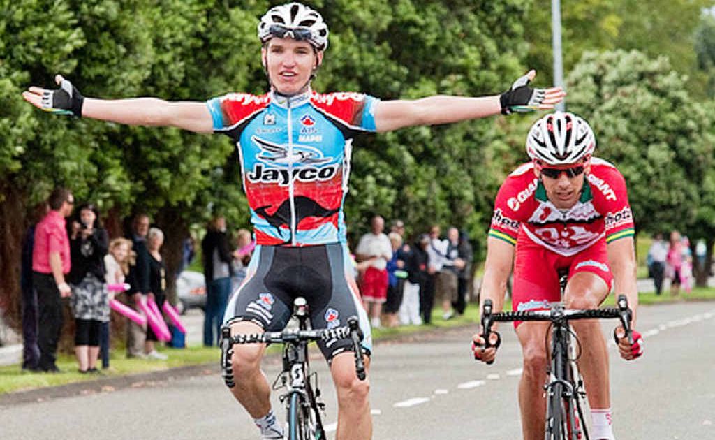 Jay McCarthy celebrates his stage two win in the New Zealand Cycle Classic. Jay McCarthy celebrates his stage two win in the New Zealand Cycle Classic.